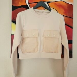 Anthropologie Cropped Crewneck Cream Sweatshirt‎ Small